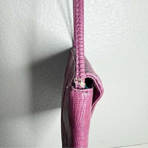 Kate Landry purple embossed leather snakeskin turnlock envelope clutch bag - Picture 9 of 16